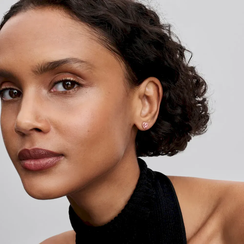 Pink Elevated Heart Stud Earrings - Image 3