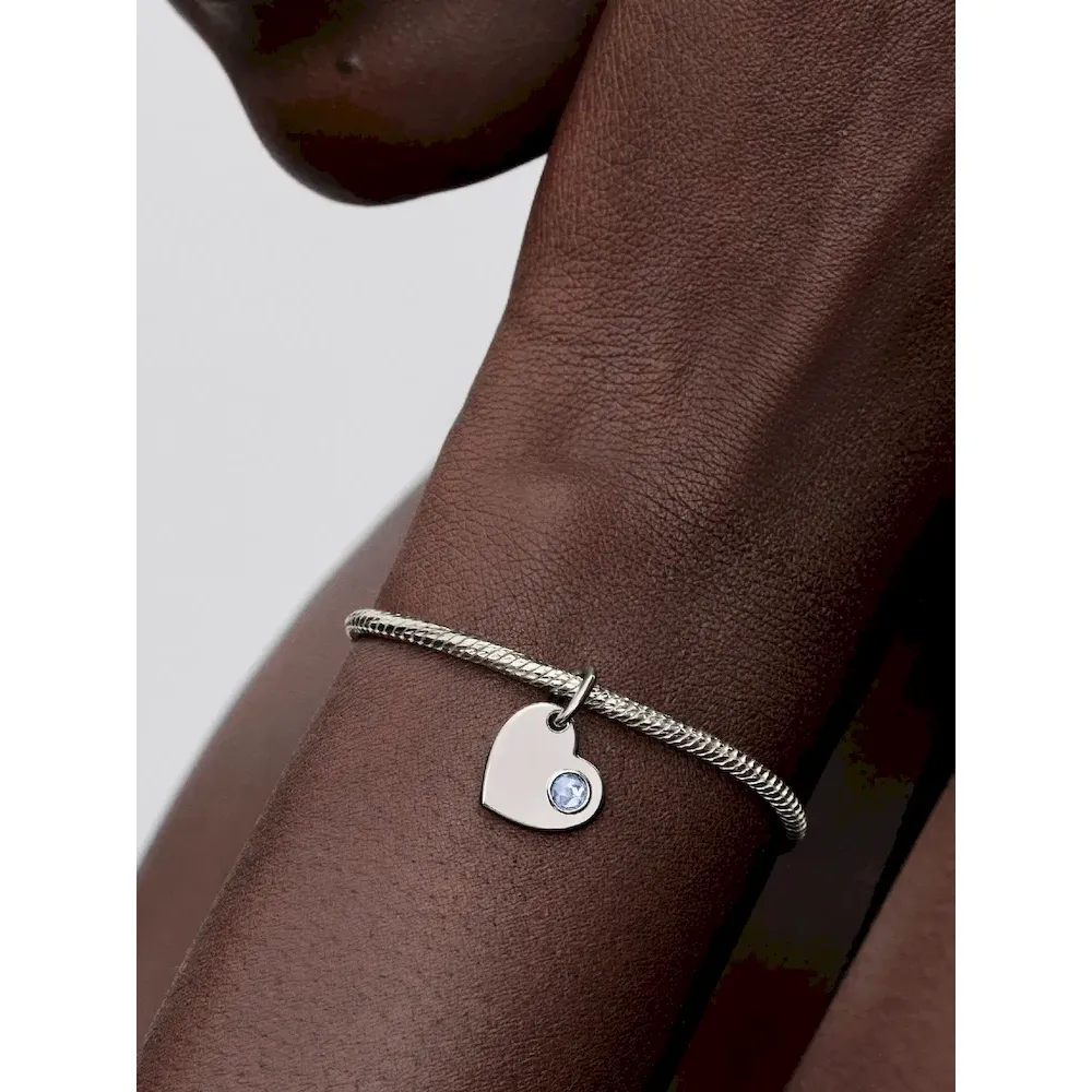 March Aqua Blue Stone Heart Dangle Charm - Image 2