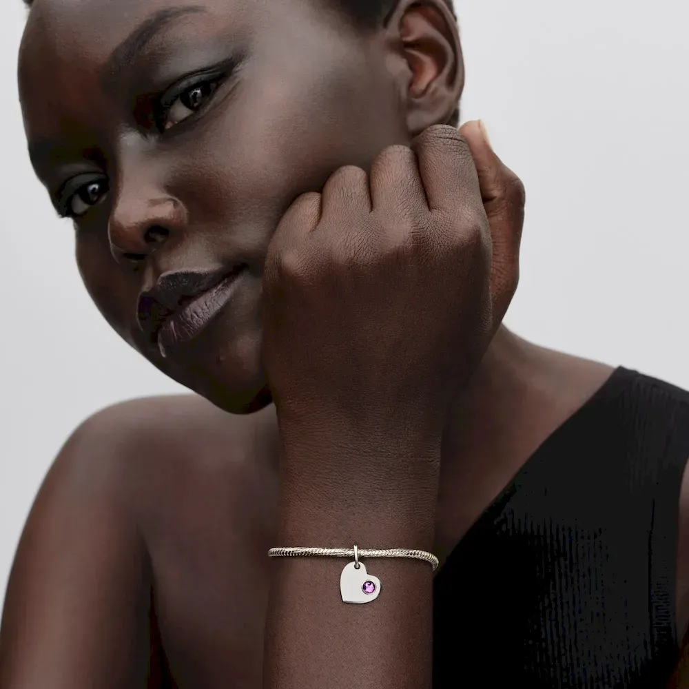 February Heart Purple Stone Heart Dangle Charm - Image 3