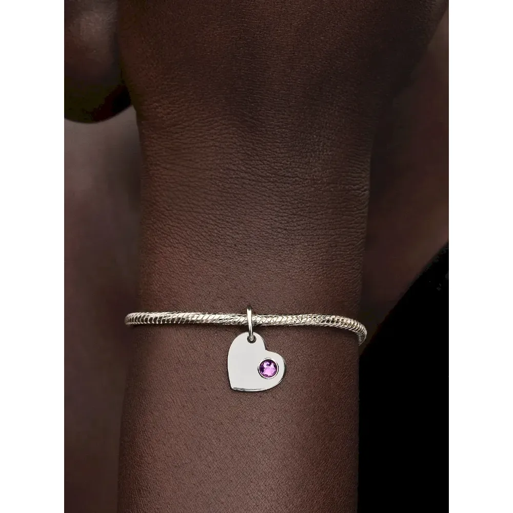 February Heart Purple Stone Heart Dangle Charm - Image 2