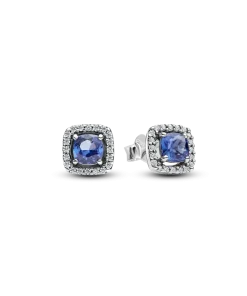Sparkling Square Blue Halo Stud Earrings