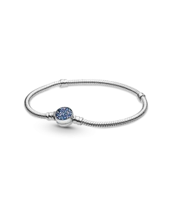 Pandora Moments Sparkling Blue Disc Clasp Snake Chain Bracelet