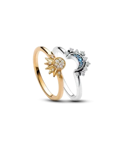 Celestial Sparkling Sun and Moon Ring Set
