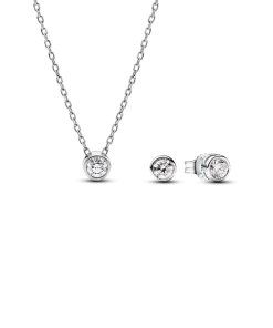 Pandora Era Bezel Lab-grown Diamond Pendant Necklace and Earrings set 0.45 carat tw Sterling Silver
