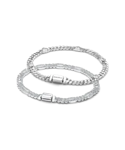 His and Hers Cuban Chain Heart and Oval Bracelet Set